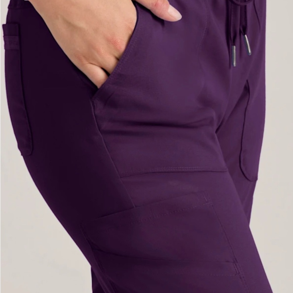 Greys Anatomy Spandex Stretch Carly 7-Pocket Mid-Rise Jogger Pant Eggplant XSP - Picture 5 of 12